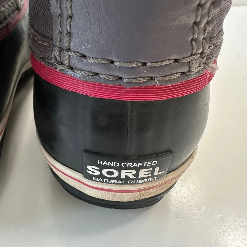 Sorel Waterproof Winter‎ Snow Boots Faux Fur Trim Lace Up Gray Pink Women Size 5
